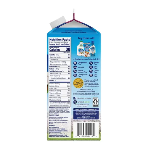 Vista 7 de BLUE DIAMOND Leche de almendra de vainilla sin azúcar, 0.5 GL