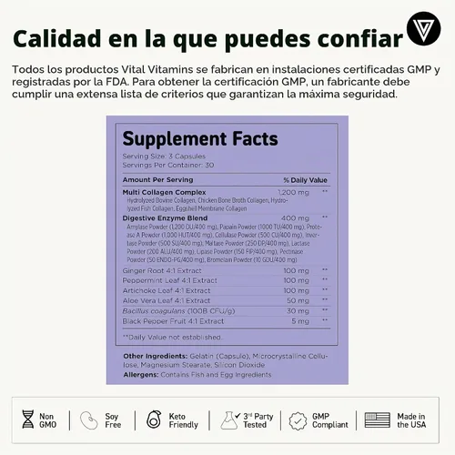 Vista 6 de Vital Vitamins Complejo de colágeno múltiple Plus + intestino, probióticos