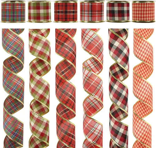 Vista 10 de MEEDEE Cinta de Navidad turquesa de 2.5 pulgadas, 6 rollos, 36 yardas, azul y plateado para árbol de Navidad