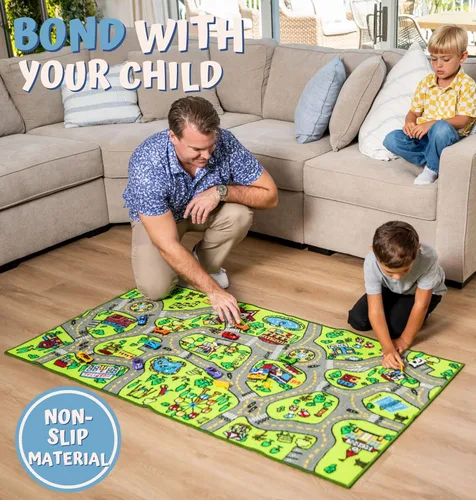 Vista 5 de ToyVelt Alfombra de Juego para Niños - Mediano 43" x 26" Tapete Educativo de Tráfico de Carreteras de la Ciudad para Niños de 3 a 12 Años - Alfombra