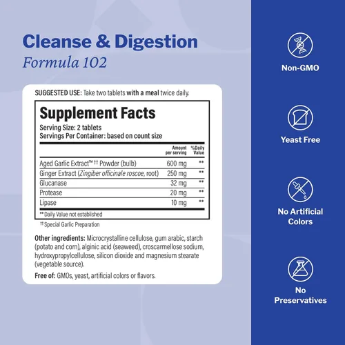 Vista 3 de Kyolic, Aged Garlic Extract, Formula de limpieza de candida y digestión, Fórmula 102, 200 cápsulas vegetarianas, 10231, 1, 1