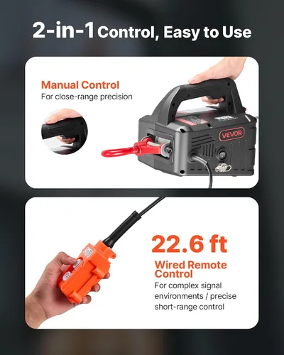 Vista 4 de VEVOR Polipasto Eléctrico 2 en 1, Capacidad de 1100 libras, Grúa Cabrestante Portátil de 1500W, Altura de Elevación de 25 pies, 16.4 pies/min