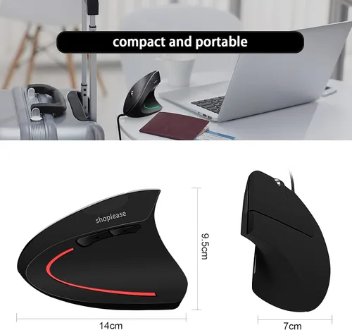 Vista 6 de Ratón vertical con cable, ratón ergonómico óptico con 4 ajustables 800/1200/2000/3200, 5 botones USB para computadora, mejor para manos grandes