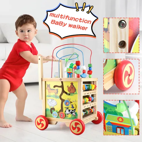 Vista 4 de Cubo de actividades de madera 6 en 1 Montessori Educativo Aprendizaje Juguetes Sensoriales para 1 Año de 12-18 Meses Niños Niñas Regalos de Primer