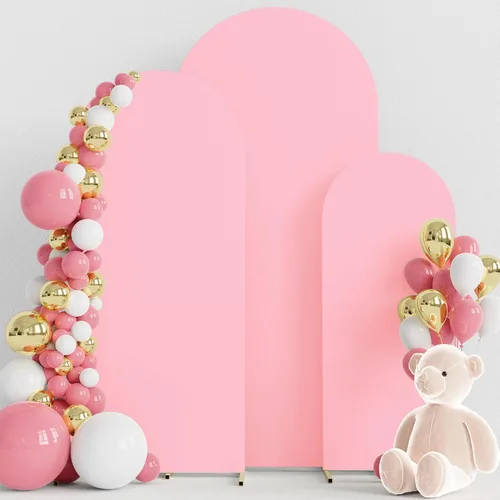 Vista 24 de Wokceer - Juego de 3 fundas de arco para telón de fondo, color beige 6FT,5FT,4FT Spandex Fitted Balloon Arch Cover Round Top Chiara Backdrop Cover