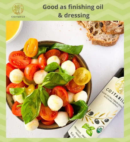 Vista 7 de Aceite de Oliva Virgen Extra con infusión de albahaca y mezcla clásica rica en polifenoles. Aceites de oliva totalmente naturales, 100% italianos.