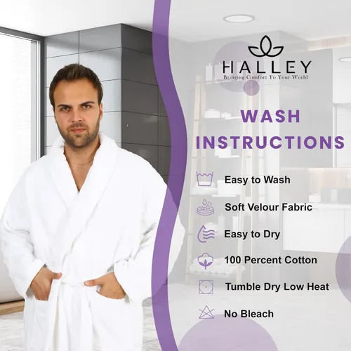 Vista 6 de HALLEY Bata de baño de lujo para mujeres y hombres, bata de baño con cuello de chal, bata de baño de algodón de rizo ultra suave con bolsillos