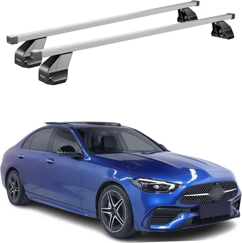 Vista 12 de OMAC Barras transversales de techo de punto fijo Mercedes Clase C Sedan 2015 a 2023, portaequipajes, 165 libras, aluminio, 2 piezas, color plateado