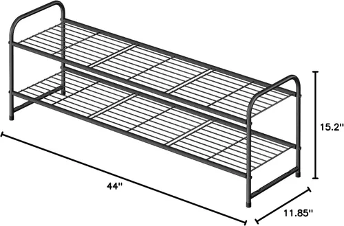 Vista 10 de Zapatero de 2 niveles para armario, organizador de almacenamiento de zapatos extra largo de 44 pulgadas para estantes, metal resistente, fácil Negro