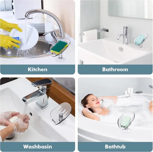 Vista 5 de NPET Jabonera de plástico autodrenante sin perforar con ventosa ampliada, bandeja de jabón portátil para baño, ducha, fregadero de cocina, ahorra
