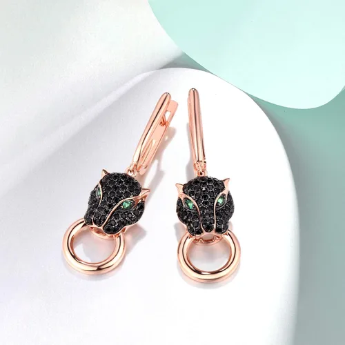 Vista 3 de Santuzza Pendientes Panther de plata de ley 925 con diseño de leopardo para mujer, Plata de ley