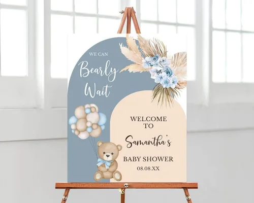 Vista 9 de Letrero de bienvenida personalizado para baby shower, tablero de bienvenida personalizado con oso de peluche para baby shower, decoración neutra