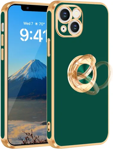 Vista 17 de Fingic - Funda para iPhone 13, soporte giratorio de 360°, soporte magnético Shiny Plating Gold Edge Slim Soft TPU Shockproof Protective Phone Case