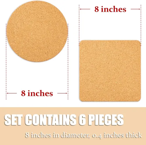 Vista 2 de Salvamanteles de corcho para platos calientes, ollas y sartenes, soportes para ollas para cocina, 8 pulgadas, paquete de 6 almohadillas calientes