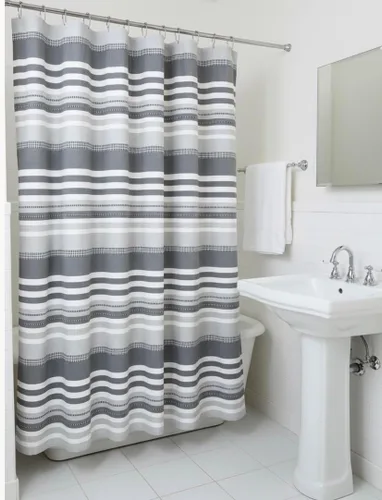 Vista 11 de Serafina Home Cortina de ducha de tela blanca y negra a rayas náuticas: hotel de lujo 100% algodón con tejido decorativo detallado para baño 70 "x