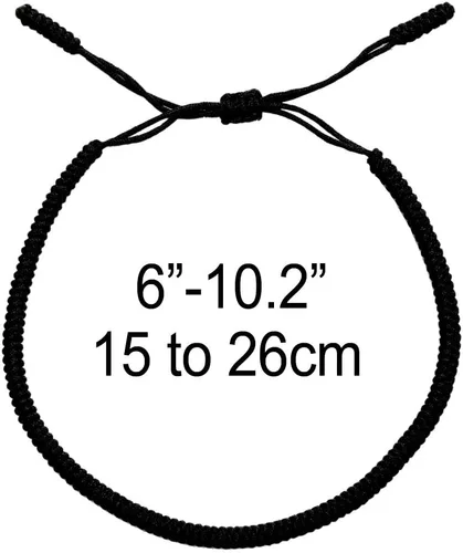 Vista 2 de Pulsera de cuerda hecho a mano para mujeres, hombres, niñas o niños, diseño simple y ajustable, negro o rojo, joyería minimalista con dije