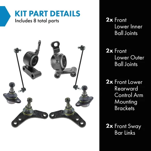 Vista 2 de TRQ Kit de suspensión delantera, brazo de control de rótula, soporte de montaje de barra estabilizadora, enlace estabilizador compatible con Mini