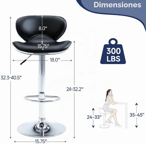 Vista 2 de Juego de 2 taburetes de bar, taburetes de bar giratorios ajustables para mostrador de cocina, silla de bar moderna de cuero PU de altura
