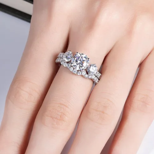 Vista 7 de AimiIee Juego de anillos de boda de moissanita, 3.7 CTTW color D, claridad VVS1, redondo, talla brillante, diamante de moissanita S925, anillos