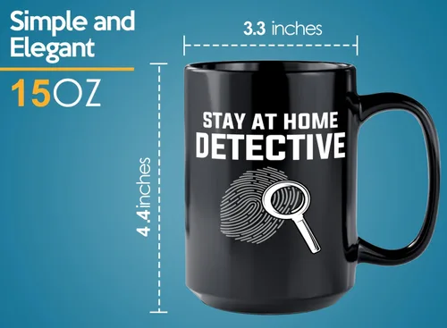 Vista 6 de Taza de café detective de 15 onzas, color negro, manténgase en casa - Oficial de policía policía patrulla detective sheriff aplicación de la ley