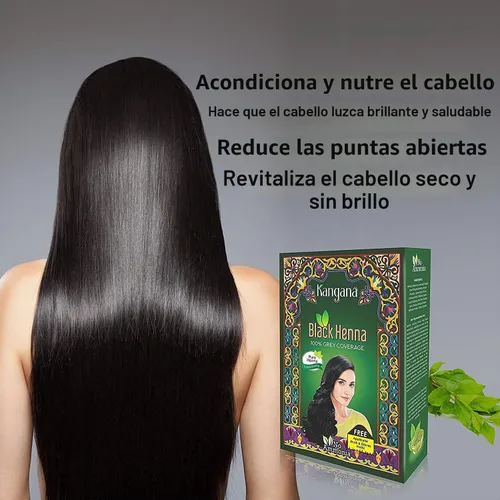 Vista 8 de Kangana Henna negra en polvo con amla y aloe vera, cobertura gris, 6 bolsas
