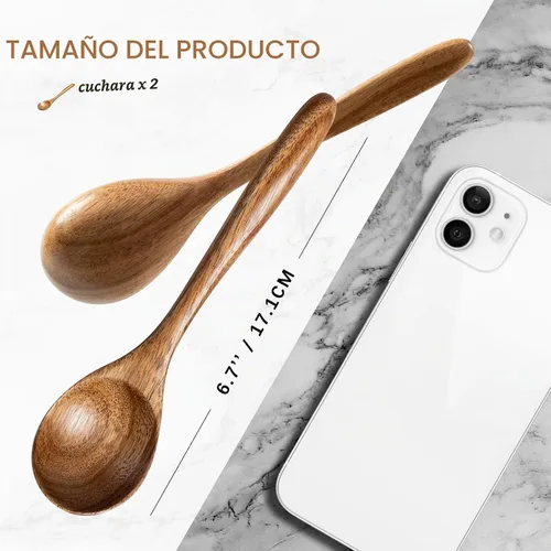 Vista 2 de 2 PCS Cucharas de Madera para Miel, Cucharas de Madera Pequeñas de 6.7 Pulgadas - Excelentes para Té, Café y Sopa, Pequeño Juego de Cucharas de Mesa