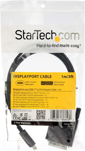 Vista 5 de StarTech.com Cable USB-C a DVI de 3.3 pies / 3.3 ft - Cable adaptador de video USB tipo C - 1920 x 1200 - Negro (CDP2DVIMM1MB)