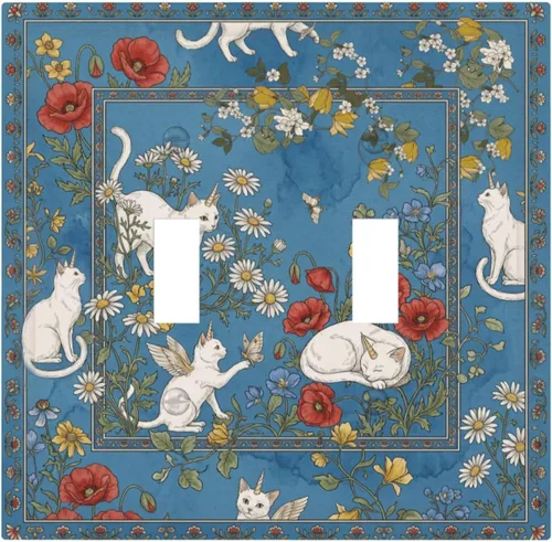 Vista 88 de Decorative Outlet Covers Blue Background White Cat Daisy Floral 2-Gang 1-Gang Wall Plate Single Toggle/Rocker Farmhouse Style Light Switch Covers