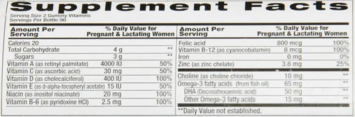 Vista 3 de Vitaminas y ácido fólico Vitafusion Prenatal, 180 unidades, varios sabores, puede variar