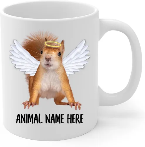 Vista 2 de Taza de café conmemorativa personalizada con alas de ángel de ardilla roja japonesa, regalos de condolencias para amantes de los animales, taza