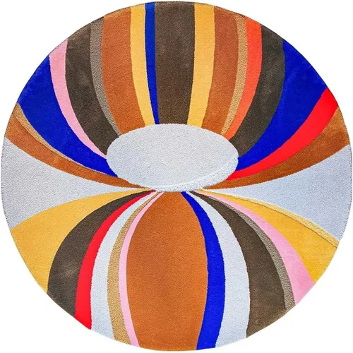 Vista 2 de 3D Optical Illusion Abstract Round Rug 70s Retro Pop Art Deco Large Rugs for Living Room Bedroom Classroom Red Brown Washable Low Pile Carpet