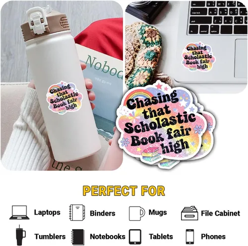 Vista 3 de 3 calcomanías de Chasing That Scholastic Book Fair High para lector Bookish Chasing That Scholastic Book Fair High Stickers 90s Nostalgia Bookworm