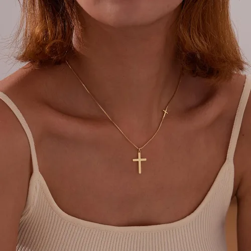 Vista 51 de Collar de cruz para mujeres y niñas, delicado chapado en oro de 14 quilates, gargantilla con dije de cruz que no se deslustra, impermeable, moderno