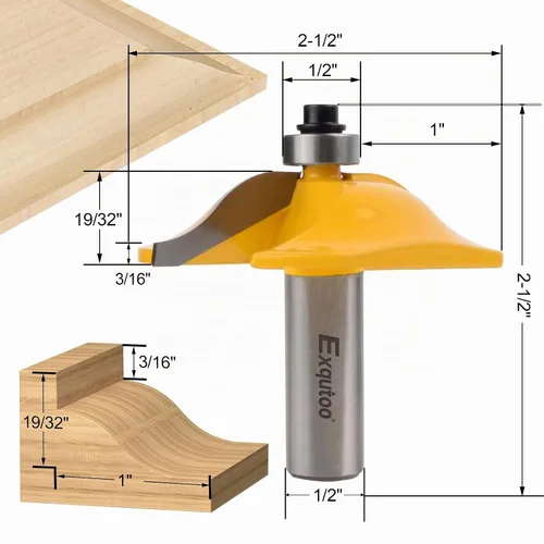 Vista 2 de Exqutoo 1 pieza Broca de enrutador de 1/2" de vástago y 2-1/2" de diámetro para puertas de armario estilo cimacio, herramientas de carpintería