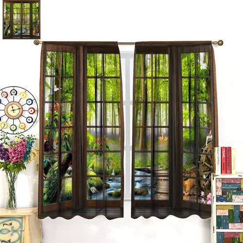 Vista 3 de Cortinas de paisaje, ventana 3D, primavera, bosque, vida silvestre, paisajes de naturaleza, dormitorio, sala de estar, cortinas térmicas opacas de 2