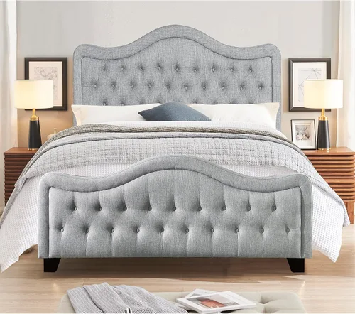 Vista 11 de Rosevera Turin Linen - Cama tapizada con paneles con cabecero ajustable con botones para dormitorio, tamaño Queen, carbono