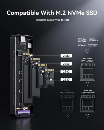 Vista 7 de DOCKCASE Edición Explorer Carcasa M.2 NVMe SSD, Soporta 10s PLP Previene Pérdida de Datos de Escritura, USB 3.2 Gen 2 Tipo-C (10 Gbps), se adapta a