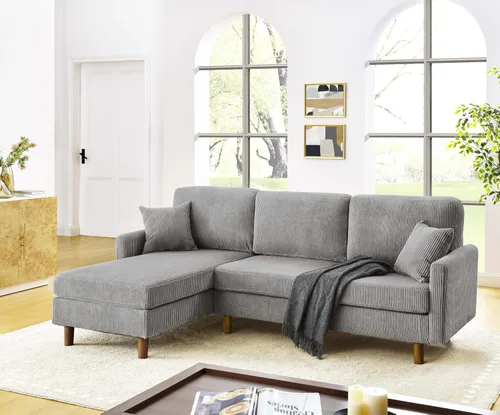 Vista 18 de Sofá seccional en forma de U de gran tamaño con asiento profundo de pana con marco de madera maciza, sofá modular cómodo moderno con reposabrazos