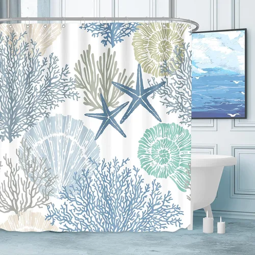 Vista 17 de Tritard Cortina de ducha pequeña de 36 x 72 pulgadas, tamaño medio, cortinas de ducha de tela impermeable náutica costera para baño, cortina de baño