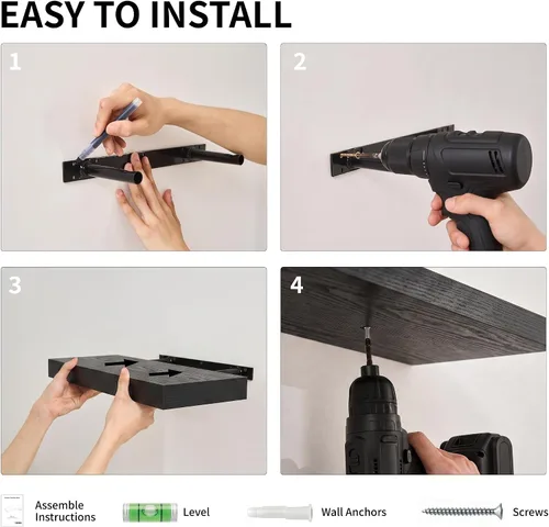Vista 7 de Estantes flotantes negros pequeños para pared, 12 pulgadas, juego