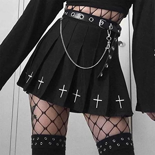 Vista 5 de Kisswow Falda gótica plisada Alt Kawaii Mini faldas góticas
