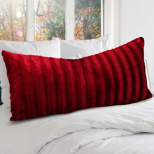 Vista 9 de Cheer Collection Almohada Larga de Pelo Sintético - Almohada Decorativa para Cama y Sofá - Almohada Lumbar Decorativa con Relleno, Negra