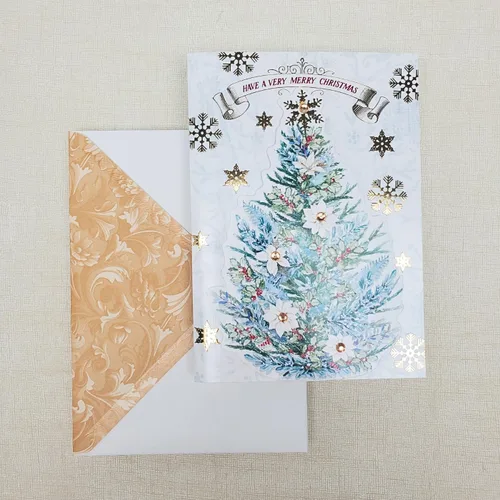 Vista 6 de Punch Studio - Tarjetas navideñas en caja con diseño dimensional de árbol botánico con 12 tarjetas y sobres adornados (44686)