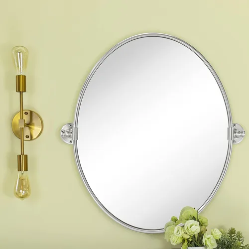 Vista 5 de TEHOME - Espejo de tocador de baño pivotante ovalado de níquel cepillado en metal, espejos de tocador inclinables para pared, 22.99 x 24 pulgadas