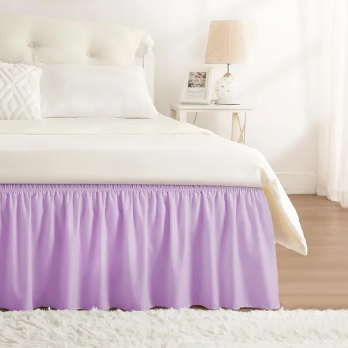 Vista 21 de Falda de cama RIMELA tamaño Queen color verde bebé con caída de 15 pulgadas, falda elástica envolvente, volante que protege contra el polvo