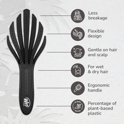 Vista 4 de Wet Brush Go Green Cepillo desenredante para rizos, negro, cerdas desenredantes IntelliFlex ultrasuaves que se deslizan a través de los enredos