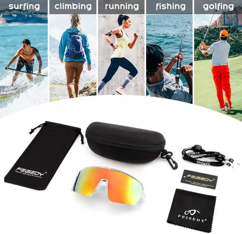 Vista 7 de FEISEDY Gafas de sol deportivas, escudo polarizado de gran tamaño para mujeres, hombres, jóvenes, béisbol, ciclismo, correr, al aire libre, visera