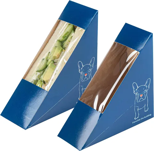 Vista 6 de Restaurantware -Cafe Vision Cajas de papel sándwich de 4.8 x 2.8 pulgadas, 200 cajas medianas de cuña tipo sándwich - con ventana, desechables, Azul