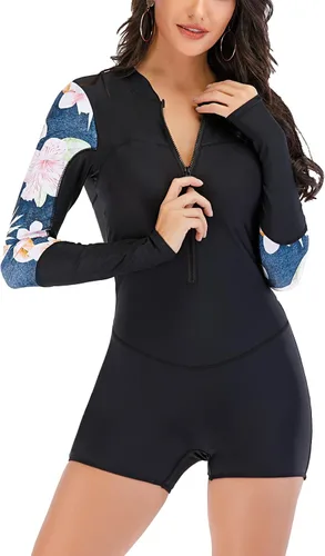 Vista 14 de ECUPPER Traje de baño de una pieza de manga larga para mujer, con cierre Boyleg, protector de erupción, cobertura de traje de baño de surf, traje