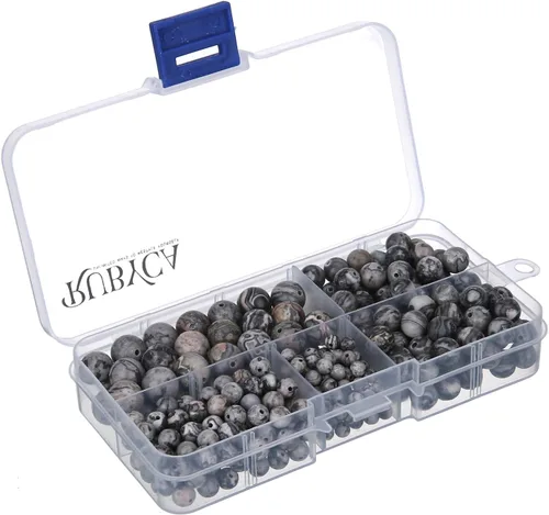 Vista 10 de RUBYCA Natural negro lava piedras preciosas redondas sueltas cuentas organizador caja de plástico fabricación de joyas mezcla tamaños